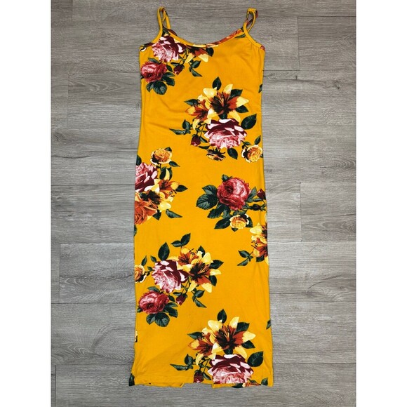 Fashion Nova Dresses & Skirts - Fashion Nova Yellow Floral Midi Dress Side Slit Bodycon Size Small